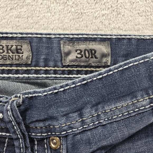 BKE Jeans Mens 30R Blue Carter Bootcut Demin Pants Faded Distressed STAIN - Picture 5 of 13